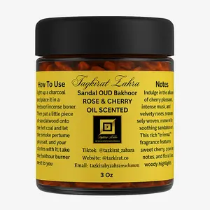 Tazkirat Zahara Rose & Cherry Oil Scented Sandalwood Bakhoor 3 Oz Fruity Fragrance Incense