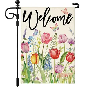 1 PC Tulip Spring Floral Garden Flag 12x18 Inches, Dual-Sided Pattern, Outdoor Welcome Butterfly Garden Flag for Holiday Yard Outdoor Decoration
