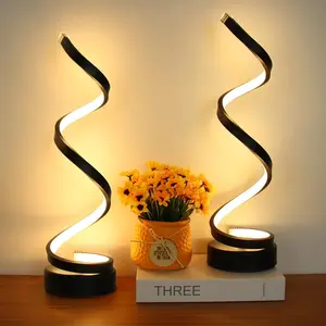Modern Table Lamp Set of 2, Dimmable Spiral Desk Lamps for Bedside, 12W LED with 3 Color & 10 Brightness Levels, Perfect for Bedroom & Living Room (Black)