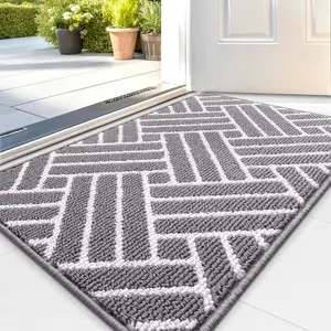 Indoor Door Mat, 32x20 Inch, Dirt Resistant and Absorbent, Non-Slip Rubber Backing Floor Mats, Easy Clean Low-Profile Doormat for Entryway, Front Door, and Inside Entrance, Grey