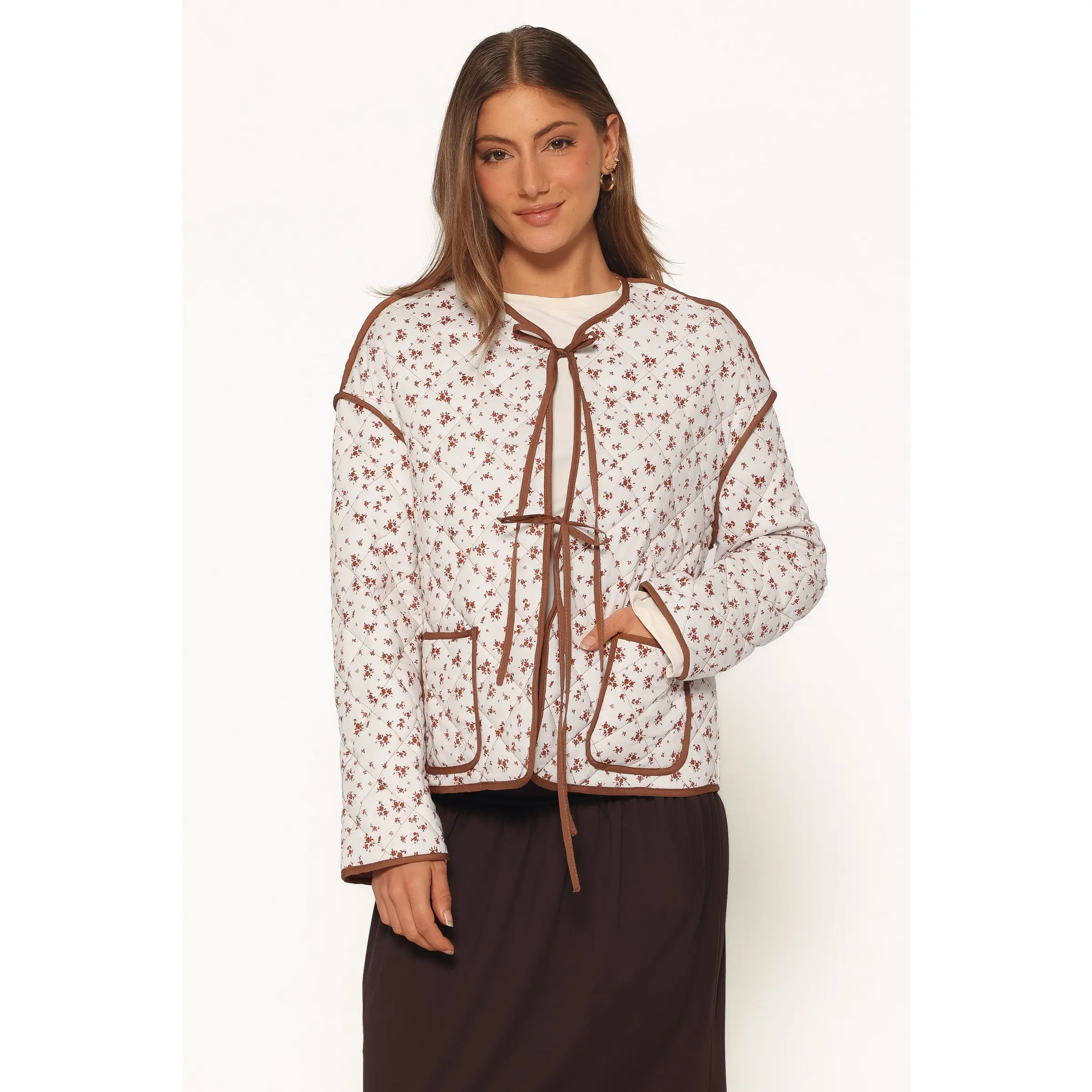 Cindie Quilted Jacket - Brown Ditsy Floral