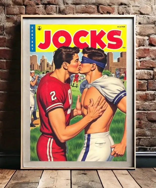 Jocks - Gay Art Poster, High-Quality Queer Kiss Artwork, Museum Quality Matte Touch LGBTQ Art Print