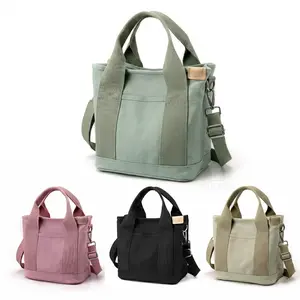 Canvas Tote Bag with Multi-Pockets, Zipper Crossbody Handbag for Women, Versatile Shoulder Purse for Daily Travel & Work, Compact Organizer Satchel, Purses, Shoulder Strap tiktokshopspringglowup
