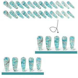 Blue Flowing Lines Press-on Nails Stylish Design Press-on Nails for Professional Nail Salon Gift Nail Art