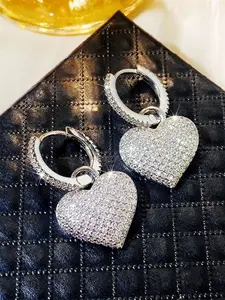 1 Pair Romantic Cubic Zirconia Inlaid Heart Drop Earrings For Women For Valentine's Day Gift Heart Shaped Earrings