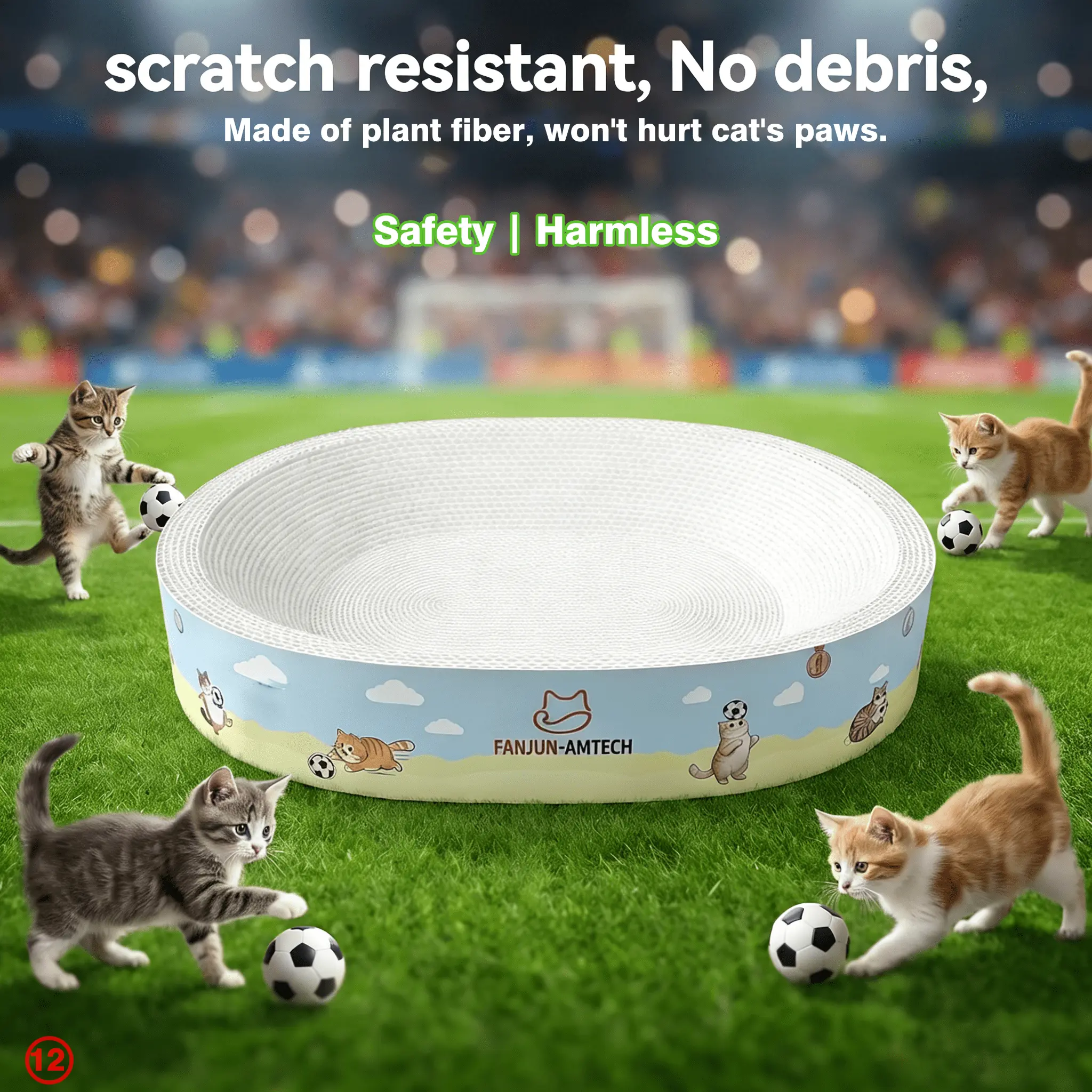 DealsForYouDays FANJUN-AMTECH Oval Large-Space Cat Scratching Pad - Anti-Slip Reinforced Corrugated Paper, Non-Plastic Plant Fiber, Cartoon Print, Paper-Scraps-Free, Durable for Play & Sleep, Cat Furniture cool cat stuff cat stuff for indoor,summerw