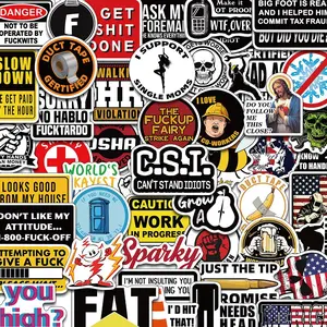 Safety Helmet Sticker, 50pcs/set Creative Personality Decorative Sticker, DIY Decorative Sticker for Phone Case, Computer, Guitar, Bag, Water Cup, Scrapbook, Cellphone
