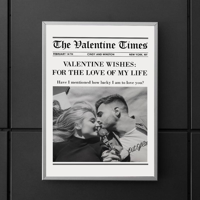 CUSTOM Valentines Day Newspaper Poster, Will You Be My Valentine Art Print, Gift For Lover, Couple Room Decor