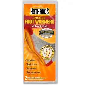 Insole Foot Warmers with Adhesive - Long Lasting Safe Natural Odorless Air Activated Warmers - Up to 9 Hours of Heat, 1-Pack of 2 Insole Foot Warmers