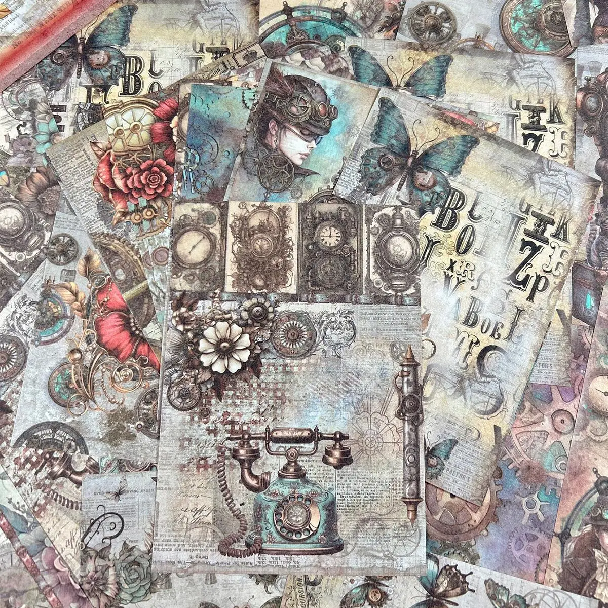 Vintage Mechanical Punk Pattern Scrapbook Material Paper, 30 Sheets/pack Scrapbooking Paper, DIY Retro Decorative Paper for Scrapbooking & Journal Mak