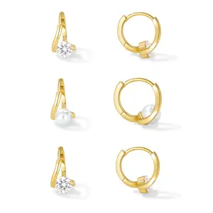 KissYan Huggie Earrings Set for Women, 14K Gold Plated 3 Pairs Small Hoop Earrings Multipack Hypoallergenic Cubic Zirconia Lightweight Dainty Trendy Jewelry Gifts