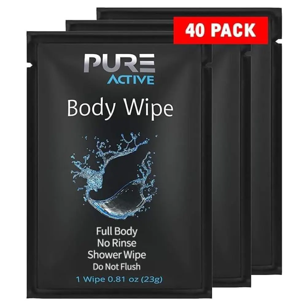 Shower Body Wipes, 40-Pack Individually Wrapped Travel-Size Alcohol-Free Paraben-Free Hypoallergenic Fresh Quick Clean-Up Wipes for Men, Ideal for Gym, Camping