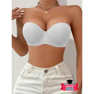 Women's Solid Color Removable Push Up Strapless Bra, Comfortable Breathable Half Cup Bra, Women's Lingerie for All Seasons, Clothing