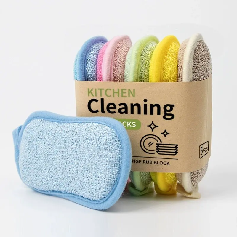 5-Pack Thick Double-Sided Kitchen Sponges - 17x10cm Wall-Mountable Multi-Functional Pot Scrubbers with Mixed Package Cleaning Cloths, Sponge