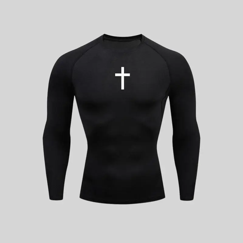 Men's cross-print crew neck tight-fitting sports quick-dry T-shirt, simple and versatile, sweat-wicking, suitable for men and women, ideal for autumn and winter,Gift Athletic Apparel Activewear Fitness
