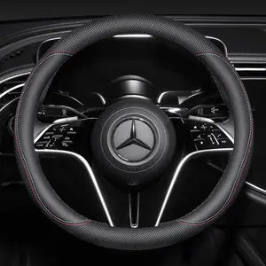 Microfiber leather steering wheel cover for 14.5"–15" wheels, soft padded grip, textured anti-slip inner lining, breathable comfort for cars, SUVs, and trucks