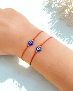 Evil Eye Protection Bracelet - 2pc Red String Set with Adjustable Cord Turkish Charm Nazar Bracelet for Protection & Positivity 6mm Glass Gold Plated Stops