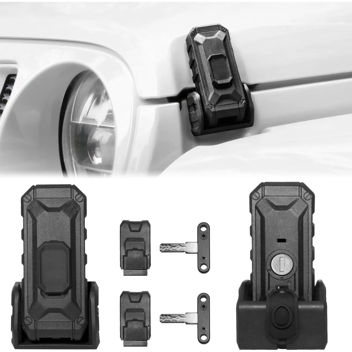 1 Pair Plastic Hood Lock Security Latch with Keys, Anti-Theft, Dust-Resistant, Waterproof Catch Accessories for 2018-2025 Jeep Wrangler JL JLU & Gladiator JT (Excludes JK)