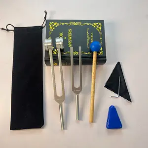 Aluminum Tuning Fork Set 136.1hz 432hz 512hz 528hz, Portable Multi-Purpose Yoga Relaxation Tool with Wooden Hammer, Includes Stabilizer and Bag