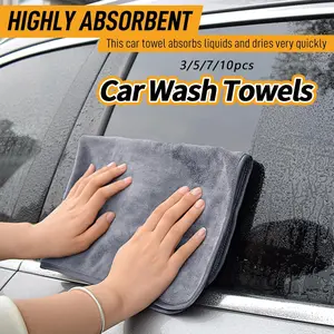 3/5/7/10 Piece Dual-Sided Thick Microfiber Car Wash Towels, Anti-Pilling High Absorbency Auto Cleaning Towels, Easy To Clean Reusable Soft Wash Cloths, Perfect for Car Exterior Interior & Glass Polishing Cleaning
