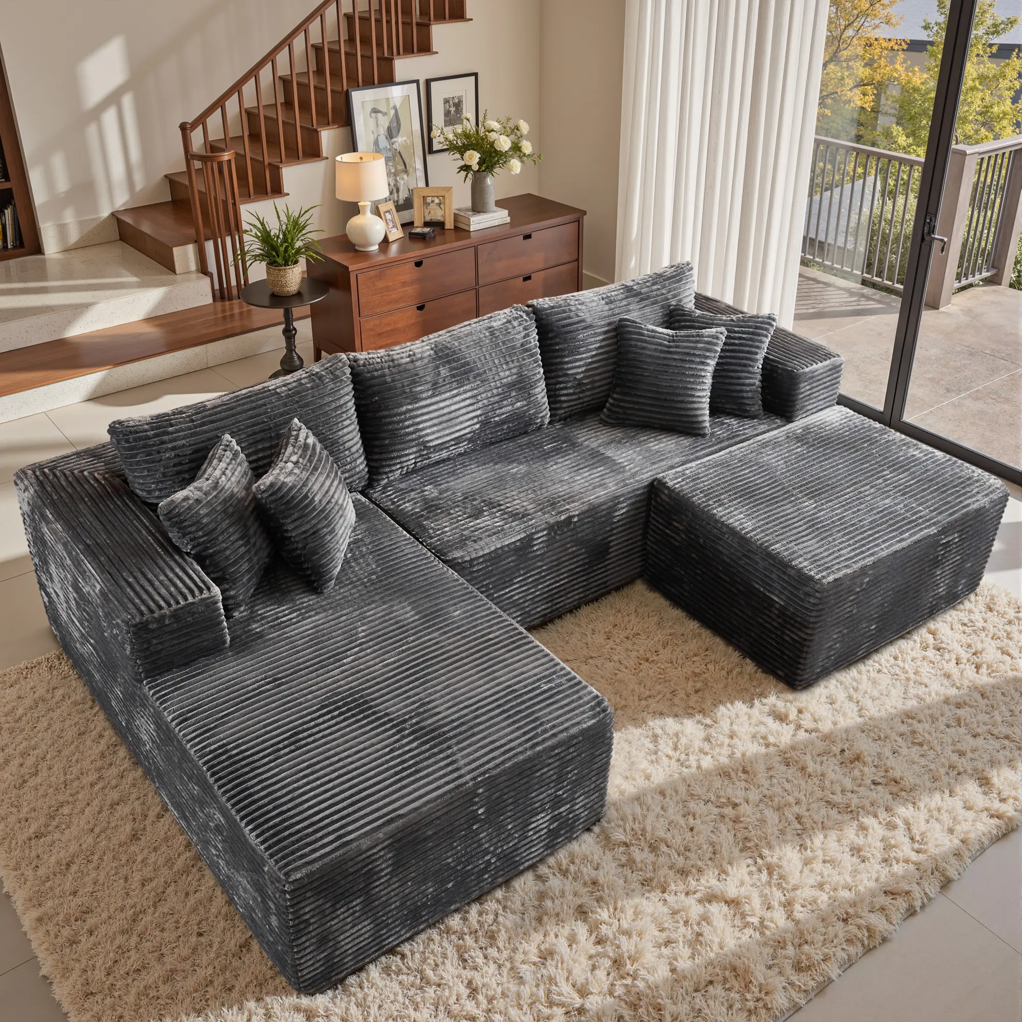 106" Grey U-Shaped with Ottoman, Left Chaise