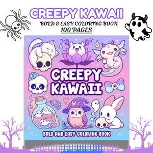 Creepy Kawaii Bold And Easy Coloring Book Cute and Spooky Simple Coloring Pages stressrelief Activity coloring book