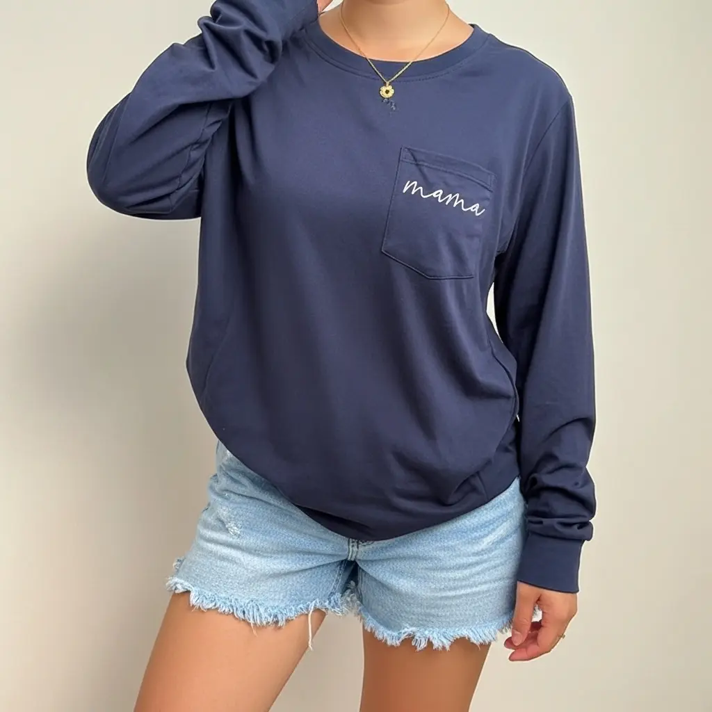 Giftifymama Women's Cotton Graphic Print Zipper Ribbed Long Sleeve Nursing Top - Relaxed Fit, Pocketed, Nursing-Friendly Postpartum Breastfeeding Outfit, No, Postpartum Outfit, Invisible Zip, 100% Cotton, All-Seasons, Casual Wear, Discreet Pumping, Basic