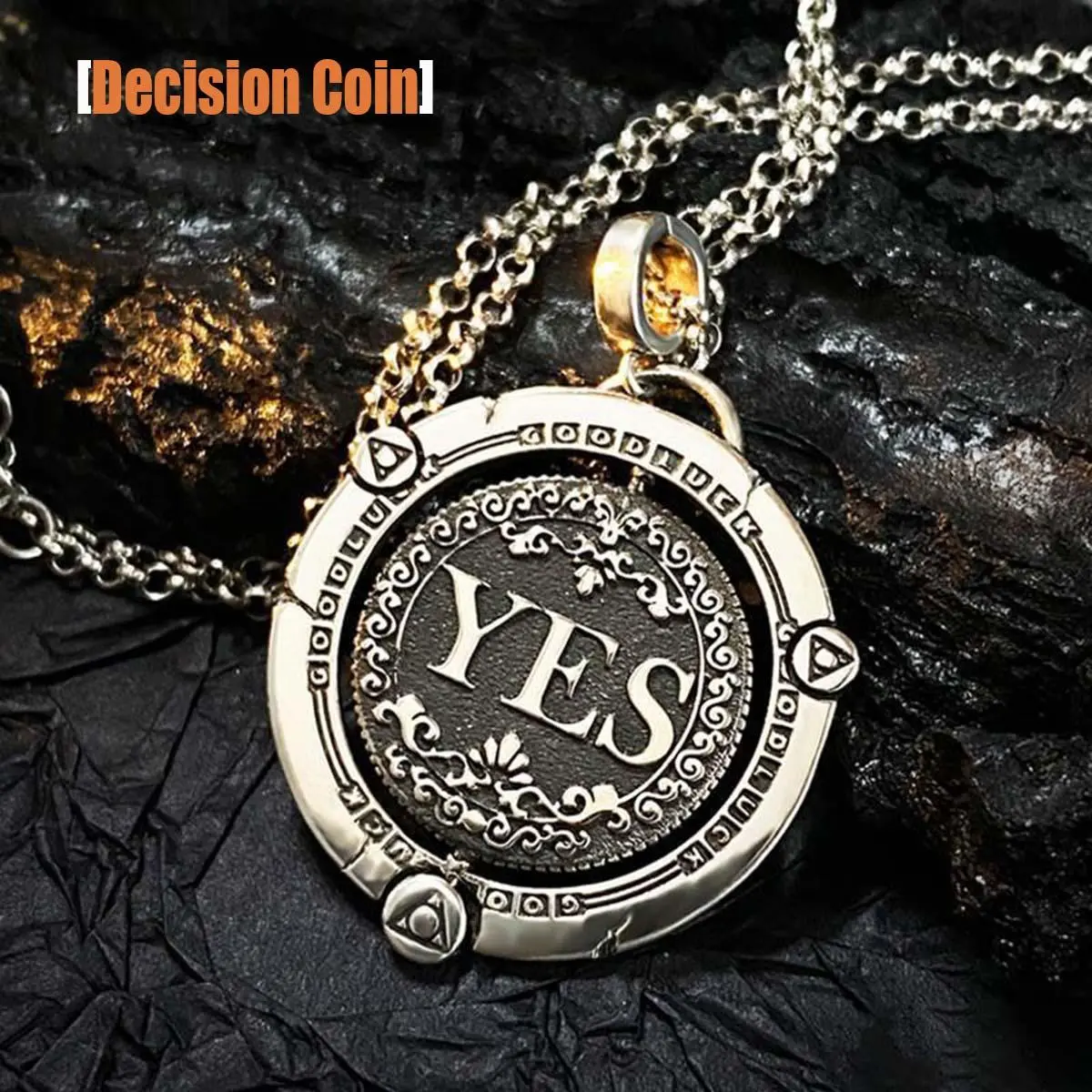 Unisex Rotating Decision Coin Necklace - Spinner Pendant, Fashion Artificial Gemstone Jewelry Accessory for Daily Wear, Casual, Metal Coating, Adults