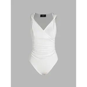 Cider [3 colors, size 0-10] Ruched Wrap Twist Knit Bodysuit