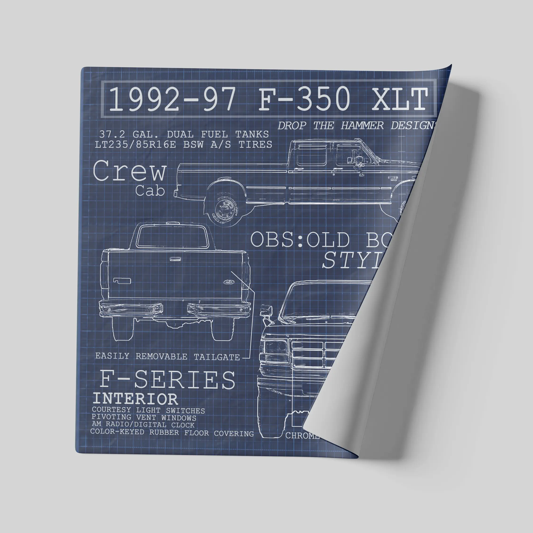 OBS Crew Cab Blueprint Poster 12x12in Decor Matte - The perfect inexpensive gift for the FoMo Co fanatic in your life.
