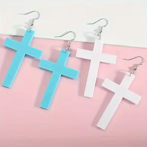 Colorful Cross Design Dangle Earrings Cute Classic Style Acrylic Jewelry Faithful Female Ear Ornaments