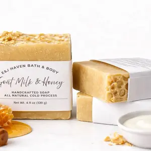 E&J Haven Bath & Body Goat Milk & Honey Handcrafted Cold Process Soap 4.9 oz All Natural Moisturizing Bar with Creamy Rich Lather and Warm Comforting Scent