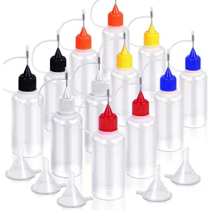 12 count Precision Tip Applicator Bottles with 5 Mini Funnels,  30ml  Tip Squeeze Glue Bottles for  Quilling Craft, 6 Colors