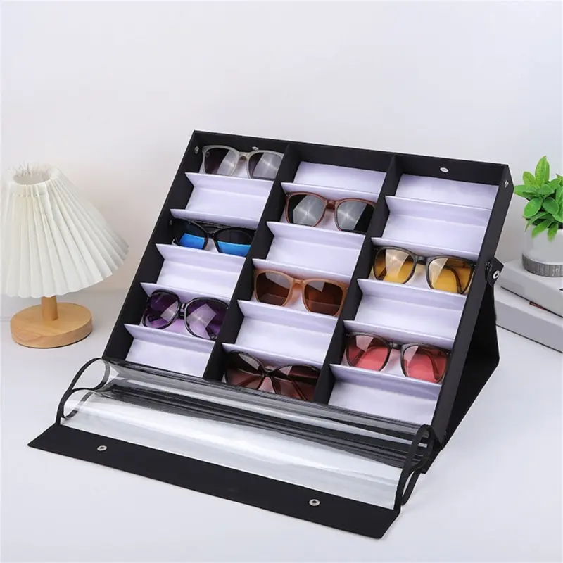 18-Slot Density Board Eyeglass Organiser, Foldable Moisture-Proof Scratch-Guard Sunglasses Display Case Eyewear Holder