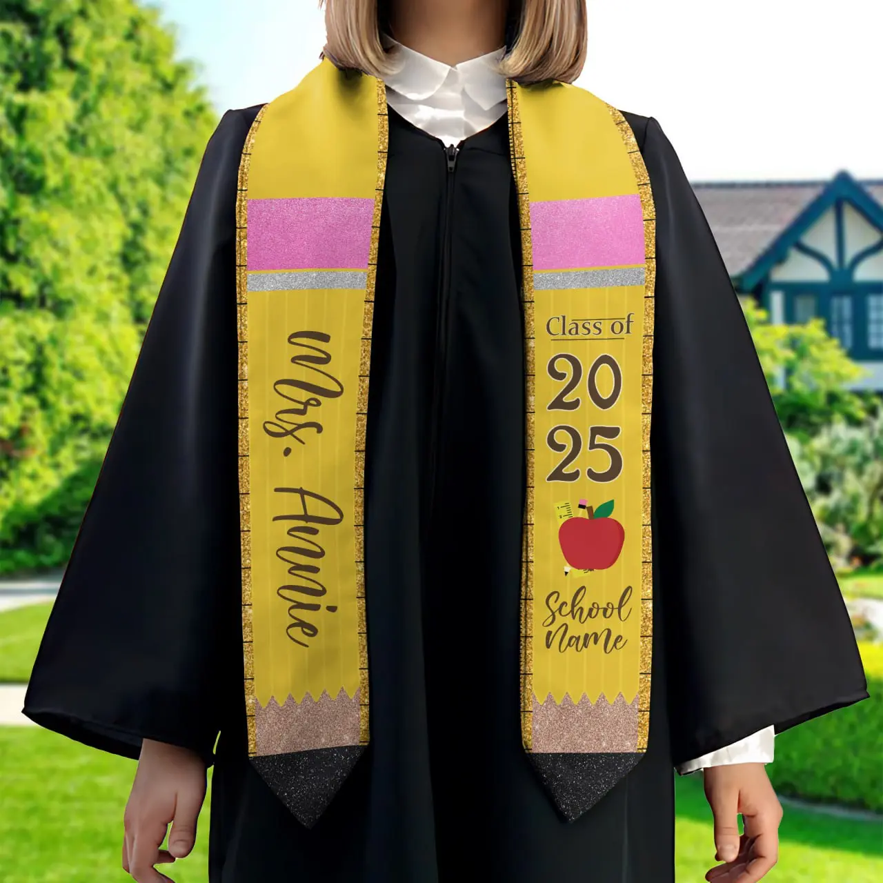 Personalized Graduation Teacher Pencil Stoles, Students Graduation Stole, Graduation Class Of 2025, Teacher Graduation Sash U006