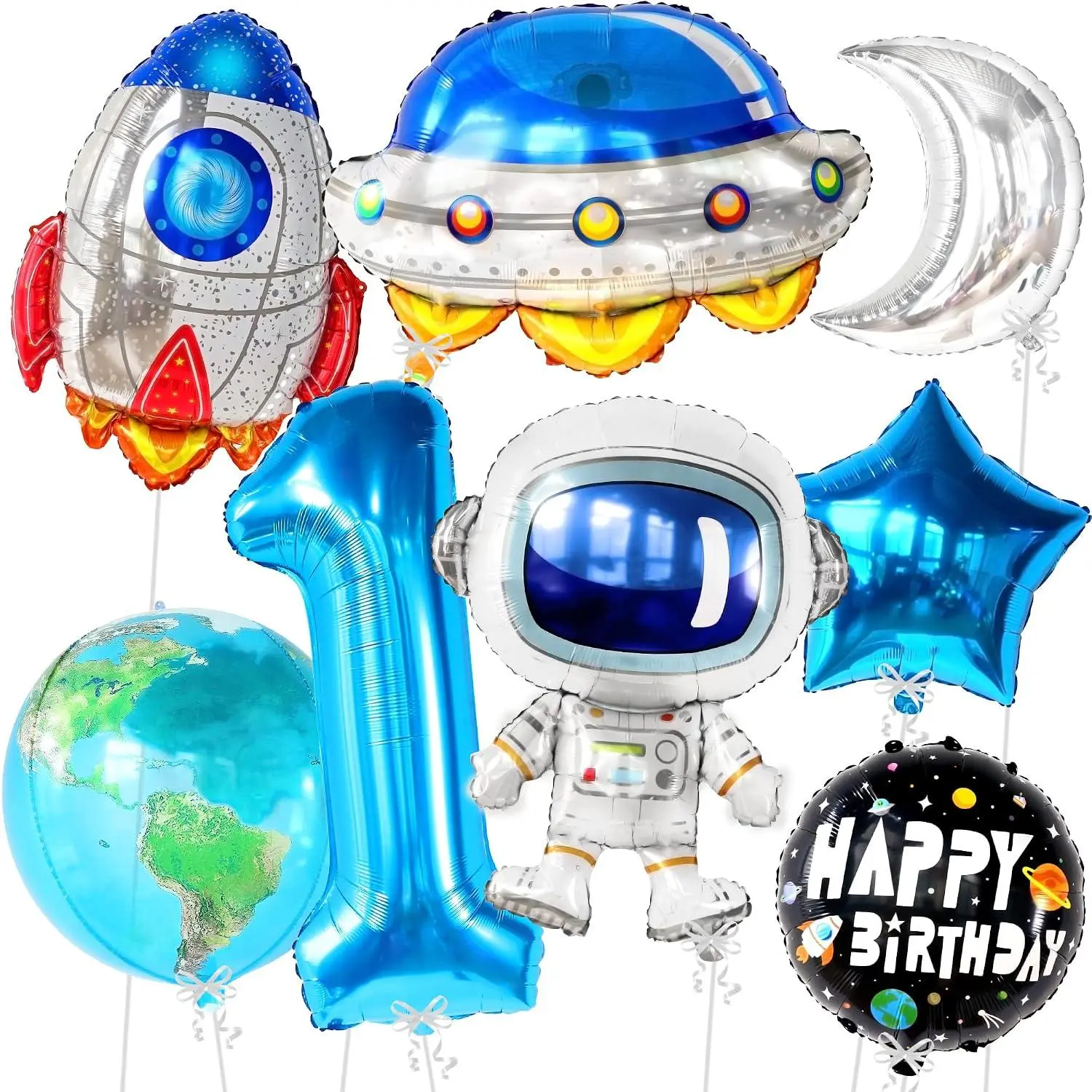 Space Balloons For 1St Birthday Decorations - Huge 40 Inch | Blue Number 1 Balloon For 1St Trip Around The Sun Birthday | Outer Space Party Decorations | First Trip Around The Sun Birthday Decorations