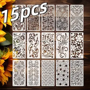 15 Packs Reusable Floral Themed Stencil for Artistic Creations & Painting, Border Leaf Stencil Template for Wood, DIY Craft Canvas Fabric Home Decor
