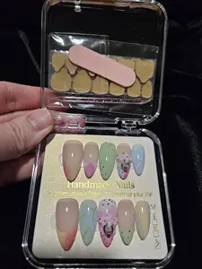 Handmade Nails - Colorful Press-On Nails in Clear Plastic Case with Pastel & Bright Designs Including Polka Dots and Abstract Shapes