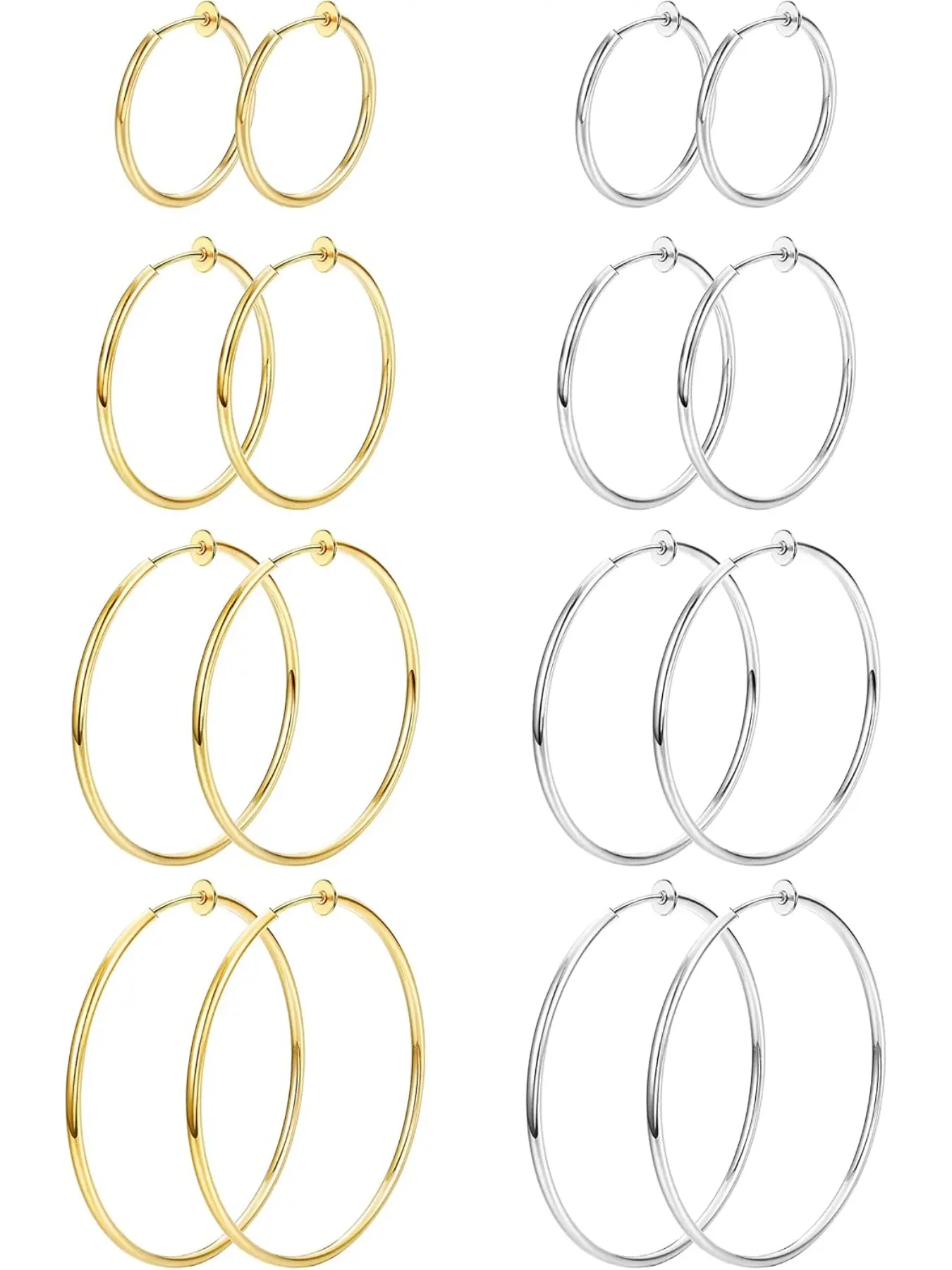 8 Pairs Clip-on Hoop Earrings, Casual Earrings Set, Stainless Steel Clip-on Earrings for Women, Fake Hoops for Non-pierced Ears, Spring Design Trendy Jewelry, Fashionable Jewelry Accessories