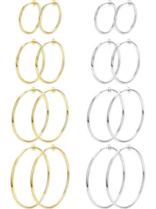 8 Pairs Clip-on Hoop Earrings, Stainless Steel Clip-on Earrings for Women, Fake Hoops for Non-pierced Ears, Spring Design Trendy Jewelry, Fashionable Jewelry Accessories