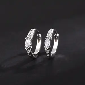 Silver Hoop Earrings for Women, Marquise Cut CZ Diamond Huggie Earrings, Elegant Small Hoop Ear Jewelry, Minimalist Fashion Earrings, Daily Party Gift