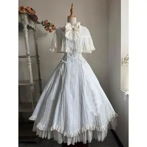 French Elegant Sweet Lolita Dress Women Bow Lace Patchwork Princess Party Dresses New Slim Fashion Hepburn Clothing Summer 2025