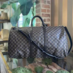Pre-owned Louis Vuitton canvas Crossbody Bags Keepall 55 Damier Ebene Brown Duffel