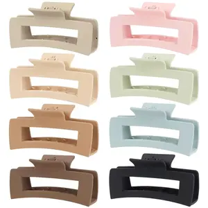 8 Pcs Large Hair Claw Clips 4.1 Inch Non-slip Big Square Matte Claws for Women, Strong Hold Banana Clips for Thick Thin Hair