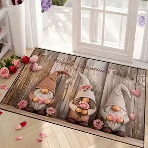 Valentine's Day Wood Grain Heart Flower Print Door Mat, Romantic and Design, Perfect for Entrance, Kitchen, Bathroom