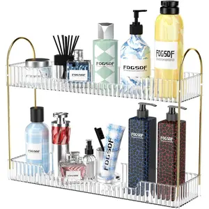 Narrow Bathroom Organizers and Storage, 2 Tier Rectangle Makeup Counter Organizer, Perfume Cosmetics Skincare Vanity Organizers, Dresser Countertop Organizer for Women (Clear)