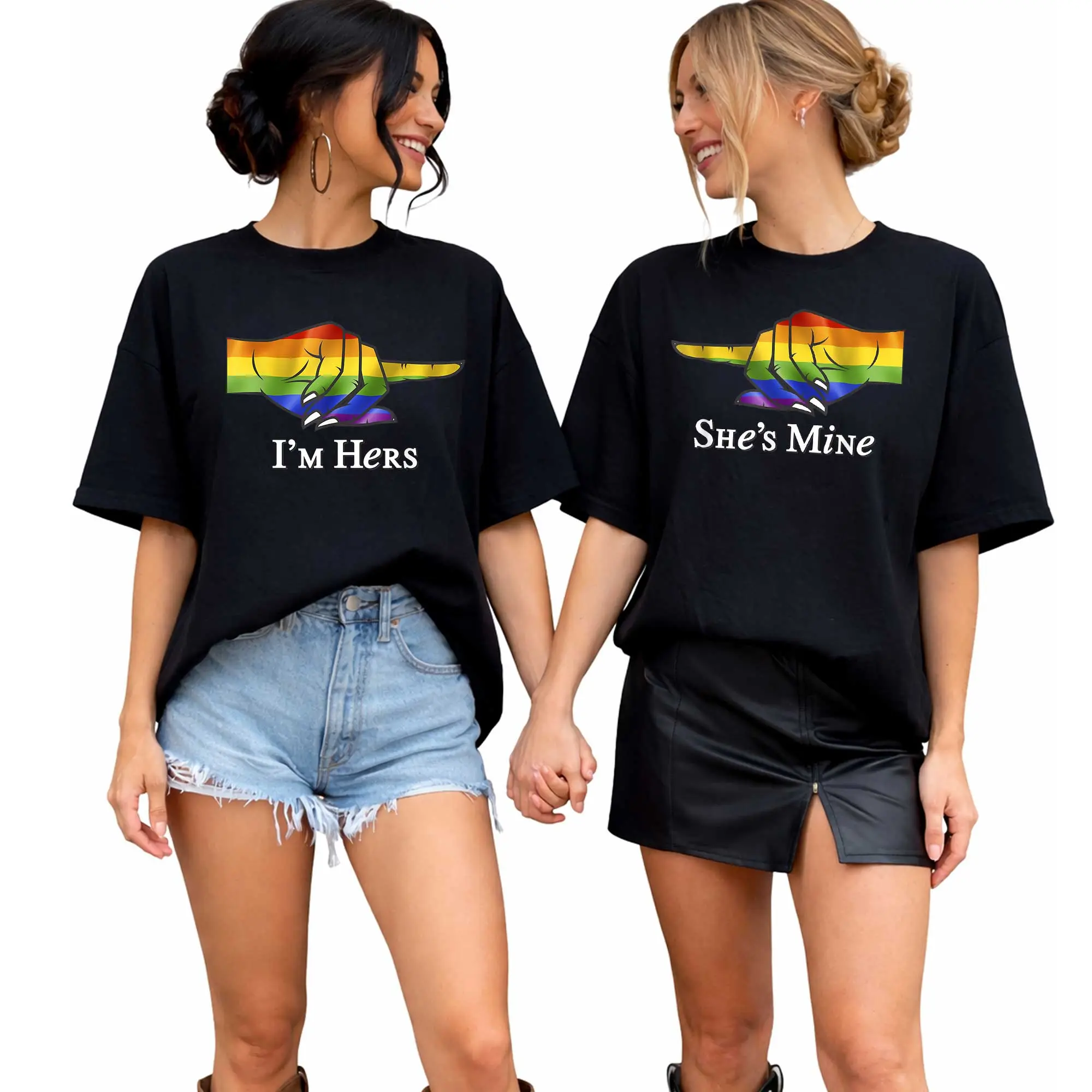 Made In USA, (Sold Individually)  I'm Hers Lesbian Couple T-Shirt, She's Mine Matching Shirt, LGBT Love Outfit Clothing, Best Friend Shirt, Bff Friendship Besties Best Friend Friends, Graphic Printed Cotton
