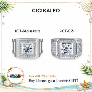 CICIKALEO 1CT Moissanite Men's Ring 2CT CZ for Man D VVS1 18K White Gold Plated Lab-Created Hypoallergenic Anniversary Birthday Gift HipHop Rapper Party Fine Formerly CICI GEMS #Summervibes