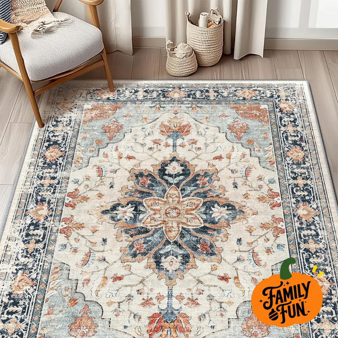 BESTSWEETIE Bohemian Style Cozy Area Rug - Machine Washable Soft Faux Wool Non-Slip Distressed Print Lint-Free Dirt Slides Off Anti-Shrink - Aesthetic Home Decor for Living Room, Bedroom - Easy Maintenance Various Sizes Colors - Familyfun Gift Idea