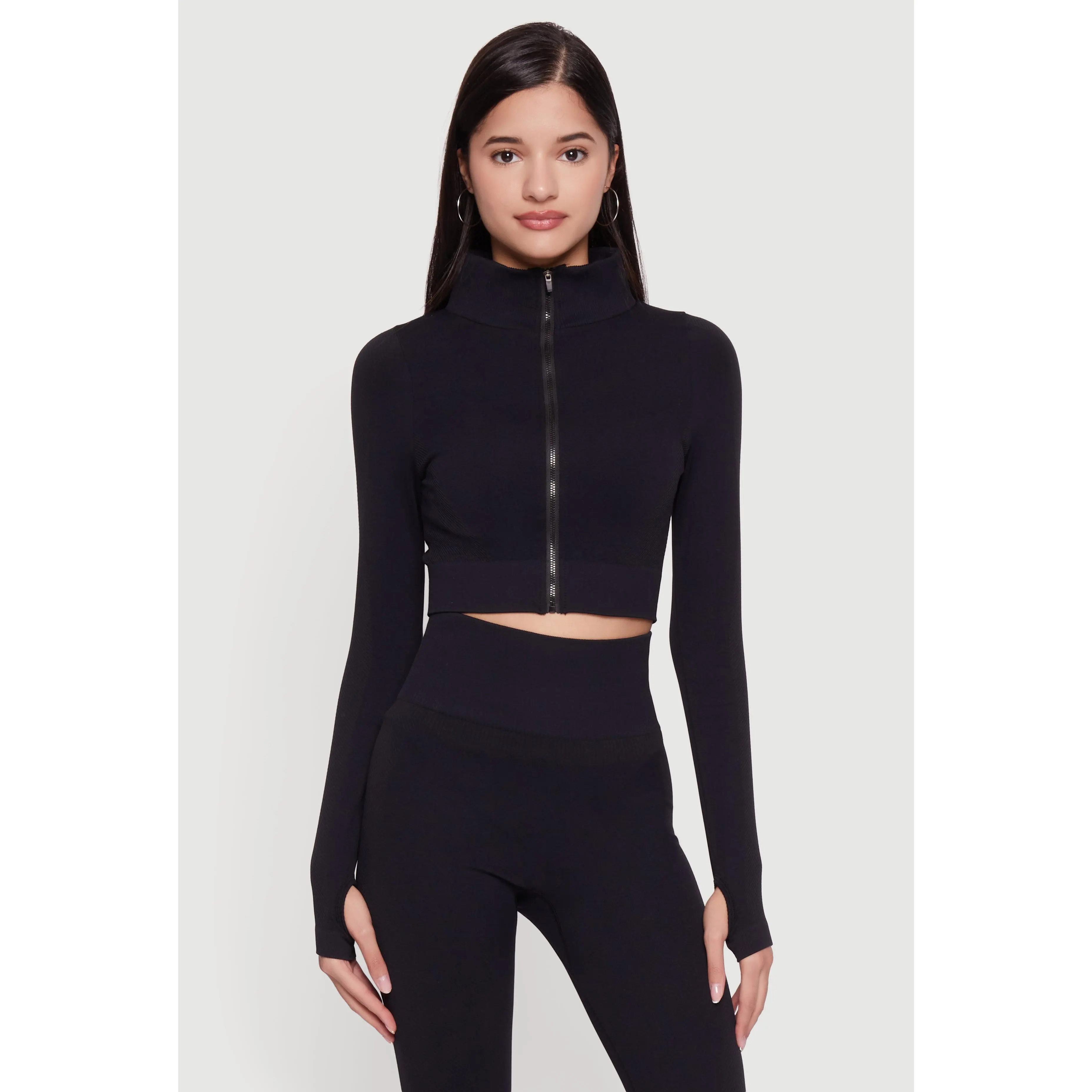 Seamless Compression Rib Zip Front Cropped Active Jacket